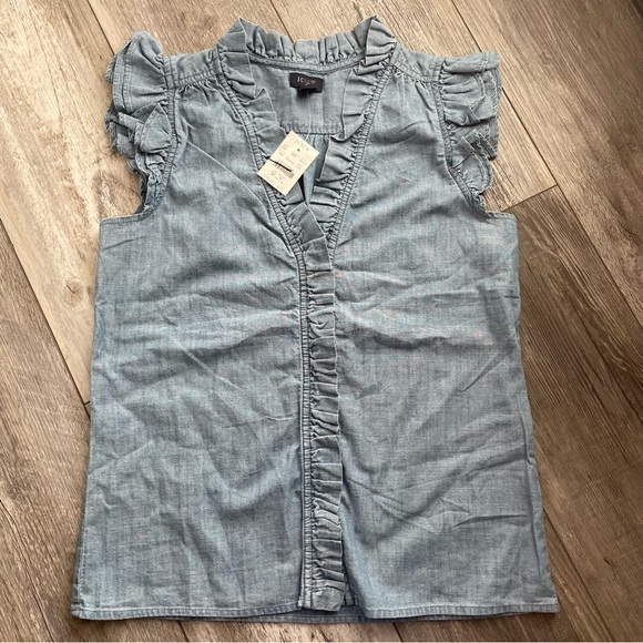 j.crew sleeveless ruffle top chambray summer 2023 XXS blue - Picture 2 of 7